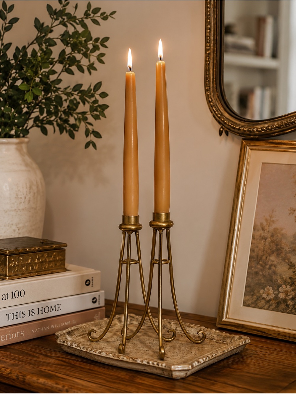 Set of 2 gold candlestick holders metal candle holders gold tablescape decor